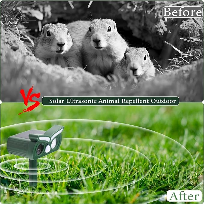 Cat Repellent Outdoor,Solar Ultrasonic Animal Repellent Outdoor Deer Repellent Devices with Motion Detection&Flash Light Squirrel Rabbit Dog Deterrent,Keep Rodent Chipmunk Raccoon Away for Yard (1)
