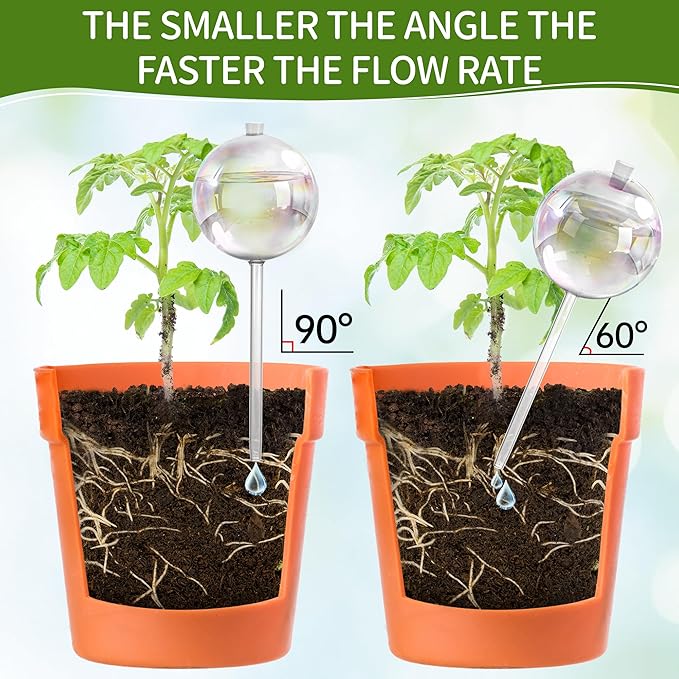 17 oz Up 2 Weeks Extra Large Plant Watering Globes, Self Watering Planter Insert, Iridescent Glass Self Watering Globes, Vacation Plant Watering Devices, Automatic Watering Bulbs (Large 4-Pack)