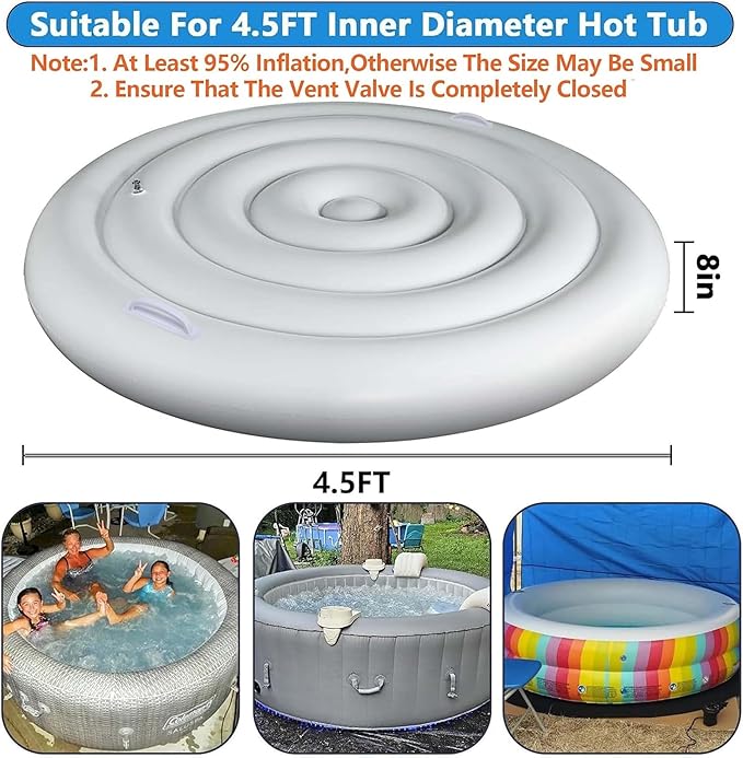 4.5 Ft Inflatable Hot Tub Cover - Energy Saving Lid for Round Hot Tub - Foldable Protective Rain Overflow Cover for Outdoor Inflatable Hot Tubs