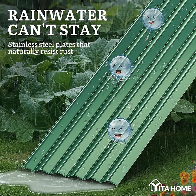 YITAHOME 6x3x1.5ft Large Raised Garden Bed Kit, Galvanized Metal Planter Box with Gloves, Ground Nails, Support Rod, Outdoor Above Ground Planters for Plants Vegetables Flowers, Green