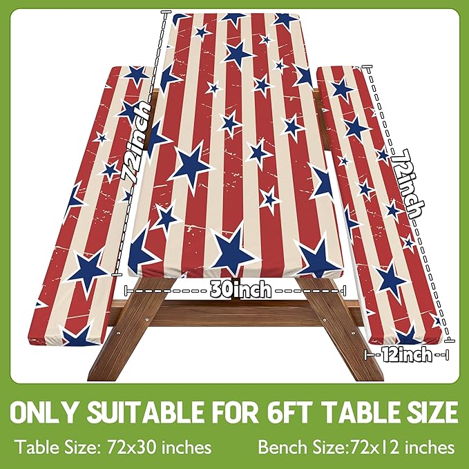 Picnic Table Cover with Bench Covers Waterproof Vinyl Elastic Rectangle Fitted Table Cloth Camping Lovers Essentials Rv Car Travel Overlanding Outdoor Roadtrip Road Trip Women Men Camper Gifts 6 Foot