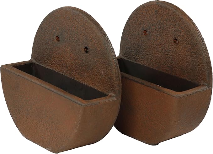 Sunnydaze 12" Round Wall Planter - Polyresin Wall-Hanging Flower Pot for Indoor or Outdoor Use - Dark Brown - Set of 2