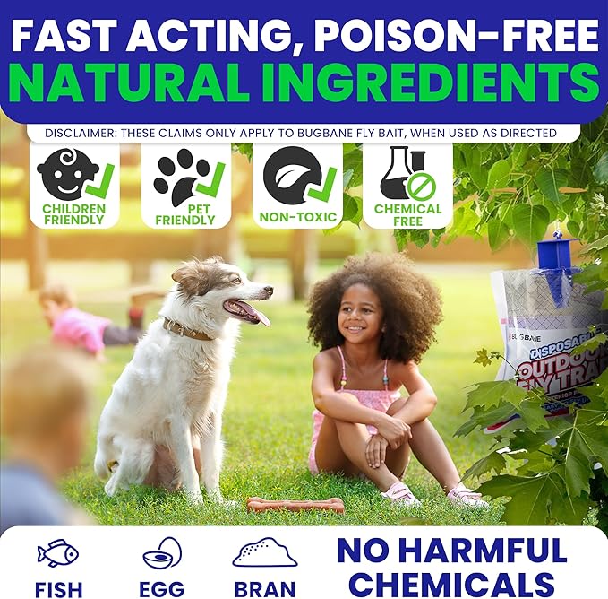 Fly Traps Outdoor Fly Trap for Patio. 9 Non-Toxic Pre-Baited Flies Bags Outdoor Disposable. Hanging Bug Catchers for All Filth Flies Killer for Outside Bug Control in Yard Horse Ranch Trash Can.