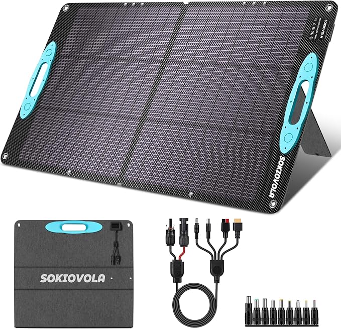 SOKIOVOLA 100W Portable Solar Panel for Power Station,ETFE Portable Foldable Solar Charger NextGen 25% High Conversion IP68 Waterproof Solar Panel for Camping Outdoor RV Blackout