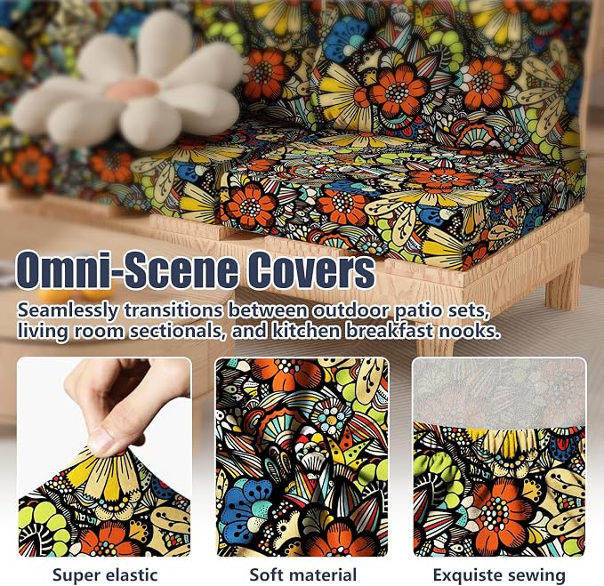 8Pcs Stretch Patio Cushion Covers, Outdoor Couch & Sofa Replacement Slipcovers for Patio Furniture Cushion Covers, Washable Reusable Furniture Protector