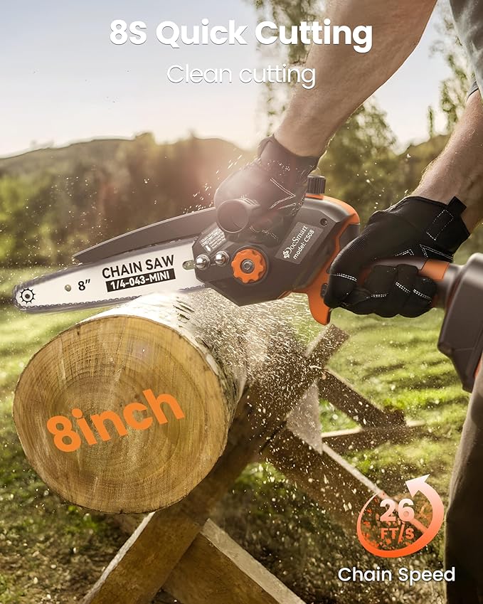 Electric Mini Chainsaw for Pruning Small Trees, Brushless 8 inch & 6 inch Portable Hand Saw with 2 Rechargeable Batteries, 1000W Handheld Chain Saw for Wood Cutting, Gardening Gifts for Mother’s Day