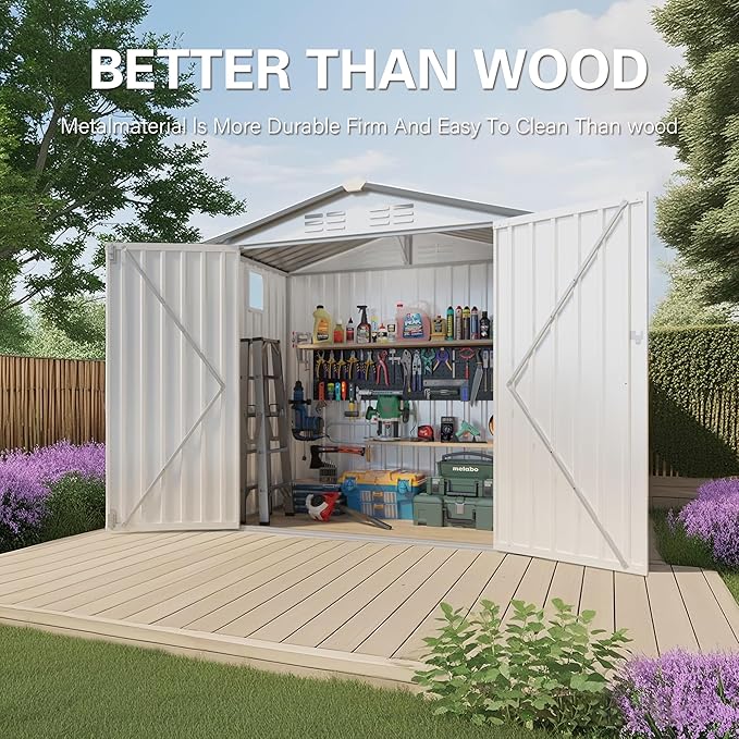 KEIKI 6x4 FT Outdoor Metal Storage Shed with Window and Lockable Door,Peaked Roof for Patio Backyard Garden