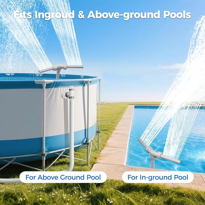 KLLEYNA Dual Spray Pool Fountains for Above-Inground Swimming-Pool - Telescopic 15-22" Pipe Height, Summer Waterfall Cooler Improve Circulation,Pool Sprinkler Decor Adjustable Pressure (Light Gray)