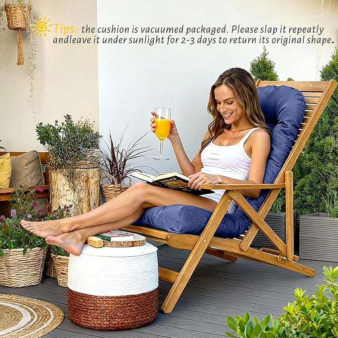Rocking Chair Cushion Adirondack Chair Cushions with Non-Slip Ties, High Back Patio Chair Cushions,Fade-Resistant & Waterproof,Indoor/Outdoor Rocking Chair Pad for Living Room, Deck, Blue