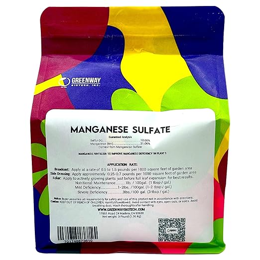 Greenway Biotech, Inc. Manganese Sulfate Monohydrate Fertilizer- 100% Water Soluble Contains 31% Manganese Ideal for Hydroponics & Aeroponics Agriculture- Palm Tree Plant Fertilizer (3 Pounds)