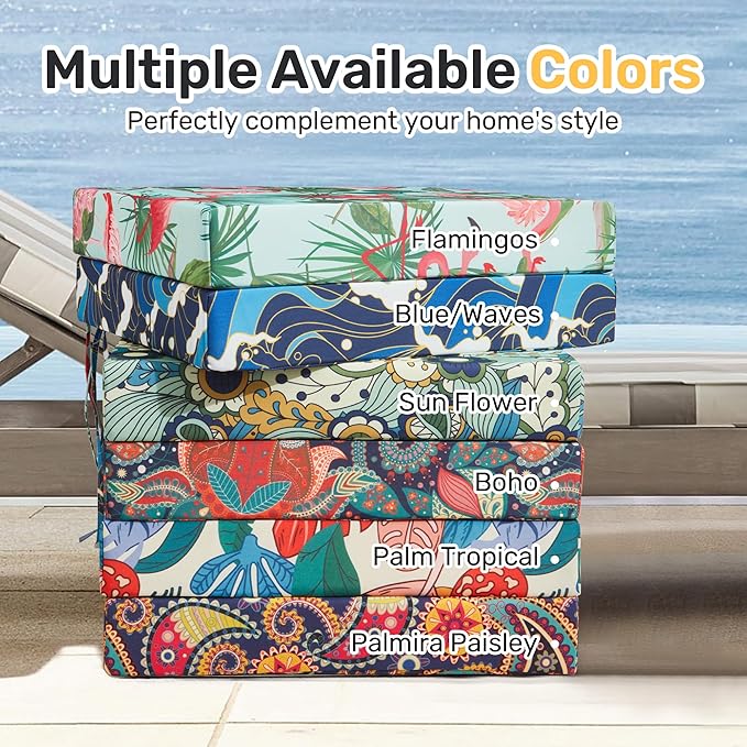 UNIKOME Outdoor Chair Cushions Pack of 4, Water Resistant Patio Cushions with Ties, High Density Sponge Filling Square Corner Seat Cushions for Outdoor Furniture, 19"*19"*3", Palmira Paisley