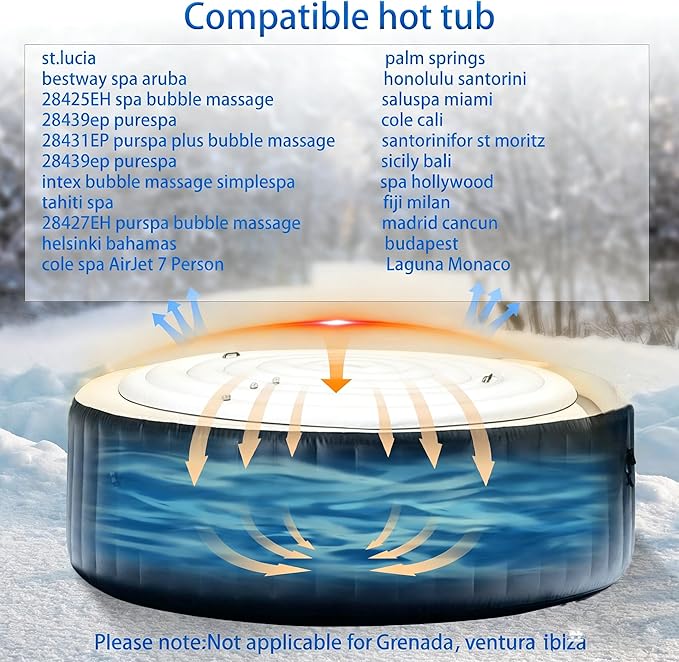 Inflatable Hot Tub Cover Round Replacement All Saluspa Intex Spa Covers Insert One Size Fits All Insulated Thermal Energy Saving Hot Tub Lid Replacement Used for Rain-Proof Snow-Proof （with Handle）