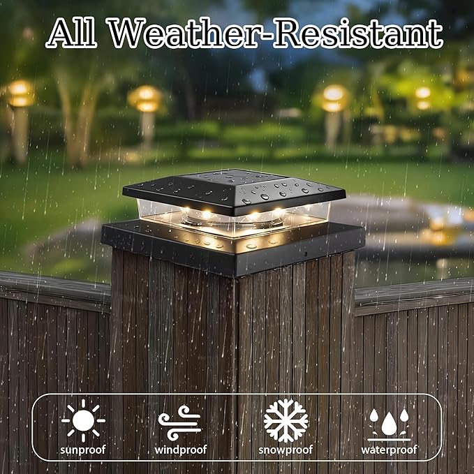 TW SHINE Solar Post Cap Lights Outdoor, 12 Pack Waterproof Solar Powered Deck Fence Post Lights, Warm White Post Light for Garden Patio Porch for 4x4, 5x5 or 6x6 Wooden Posts