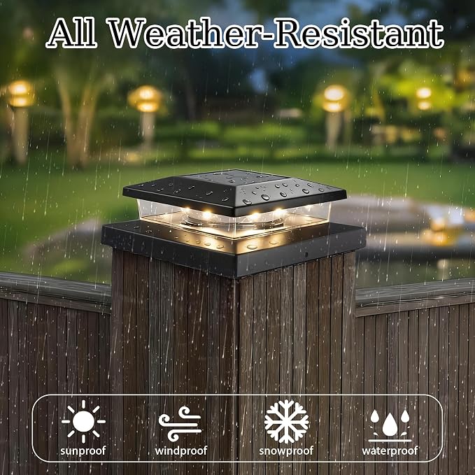 TW SHINE Solar Post Cap Lights Outdoor, 6 Pack Waterproof Solar Powered Deck Fence Post Lights, Warm White Post Light for Garden Patio Porch for 4x4, 5x5 or 6x6 Wooden Posts