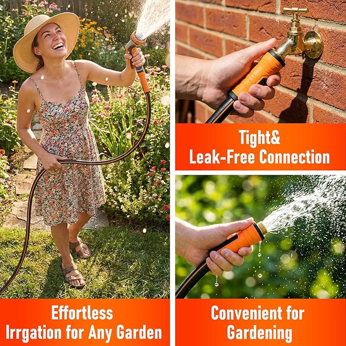 Short Garden Hose 10 ft x 5/8", Heavy Duty Small Flexible Water Hose, Kink Resistant Lightweight Hybrid Hose, Leakproof Yard Hose with Male to Female Fittings
