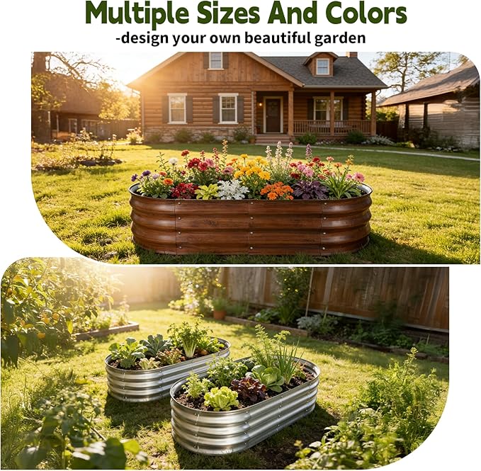 Galvanized Raised Garden Bed Outdoor, Large Raised Bed for Gardening, 3Pcs 4x2x1ft Oval Metal Planter Box for Vegetables, Fruits, Flowers, Silver