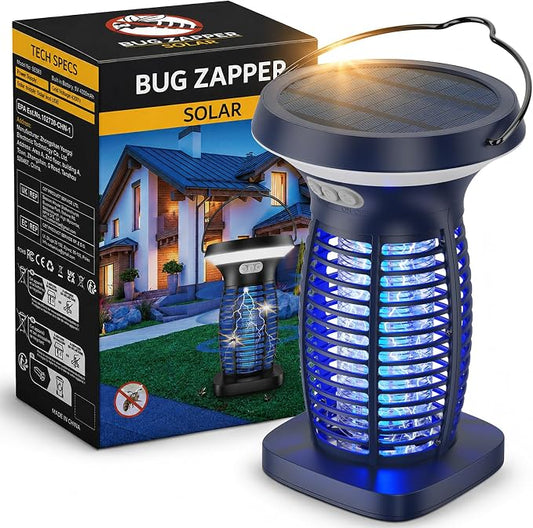OnBeam Solar Bug Zapper Outdoor, Mosquito Zapper Outdoor Waterproof Electric Fly Zapper Rechargeable Mosquito Killer with Solar Panel, 4200V Fly Trap Indoor for Home Backyard, Patio, Garden, Camping