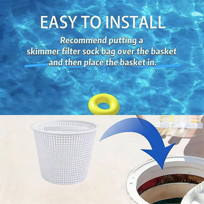 Pool Skimmer Basket 8 Inch Pool Filter Basket with Handle (Set of 2), Plastic Replacement Skimmer basket for Inground Pool Remove Leaves Debris, Fits Most Hayward Pentair Pool Skimmers (White)