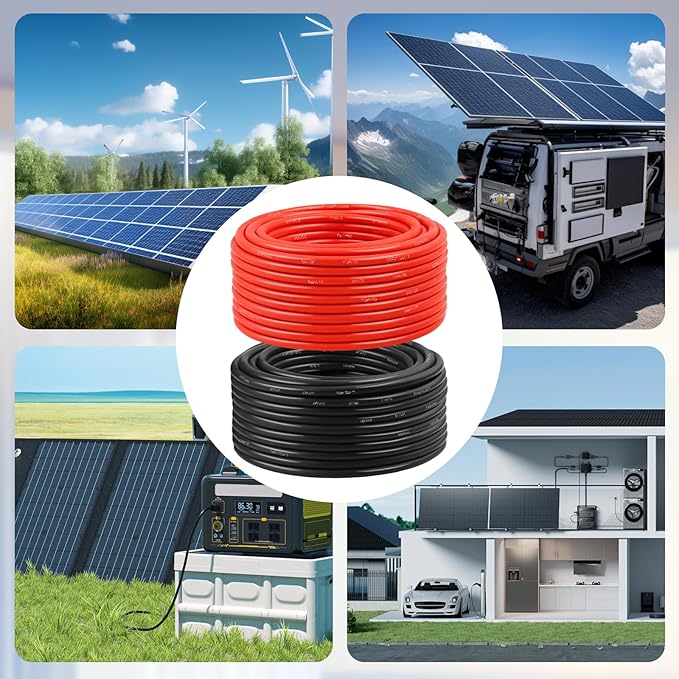 Solar Panel Wire 10 AWG(6mm²) - Solar Extension Cable 200Ft Black & 200Ft Red 10 Gauge Tinned Copper PV Wire for Outdoor Automotive RV Solar Panel Boat Marine (Black+Red)