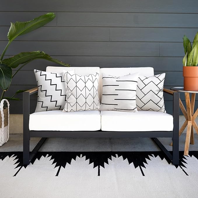 Adabana Outdoor White Pillow Covers Set of 4 18 x 18 Boho Gemetric Decorative Throw Pillow Cover for Farmhouse Patio Couch Sofa Living Room Country
