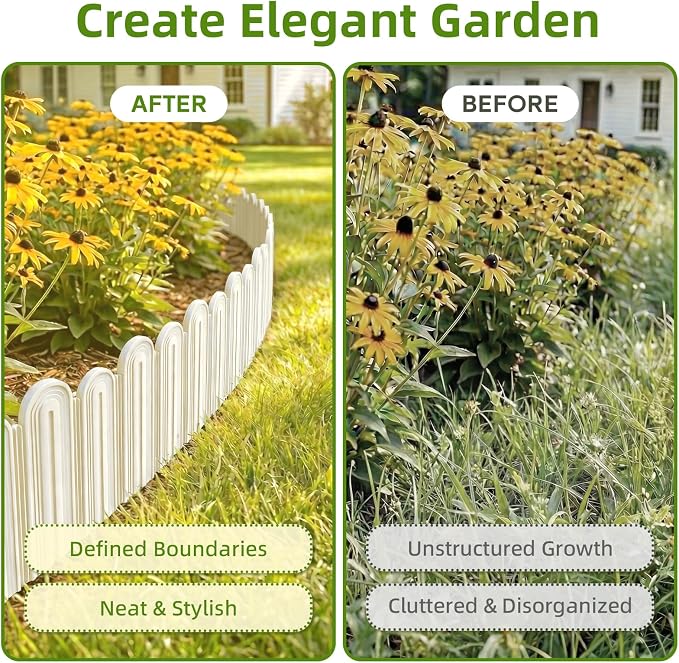 Ruppence 20Pcs 21ft (5.5'' Exposed Height) White Garden Edging Border, Plastic Landscape Edging, Can 90° Installation, for Flower Bed Edging,Yard Decorative Border