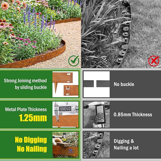 33ft. Metal Edging for Landscaping, 10 Pack 4.5 Inch Rusted Cor-Ten Steel Landscaping Edging with Gloves, Bendable Hammer-in Outdoor Steel Garden Edging for Garden, Yard (40" L x 4.5" H Each)