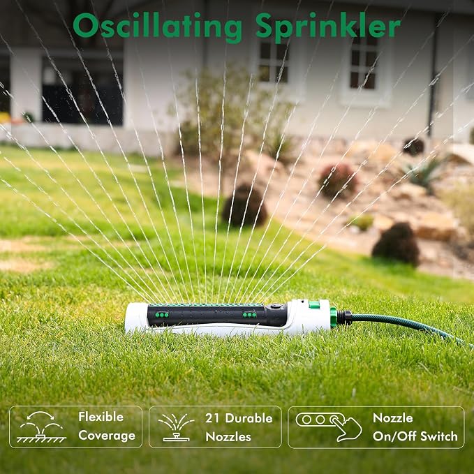 RESTMO Oscillating Sprinklers,Large Yard Water Sprinkler for Lawn | Irrigation Sprinkler with 21 Durable Nozzles, Weighted Base, Adjustable Spray Width & Coverage, Ideal for Gardens & yards