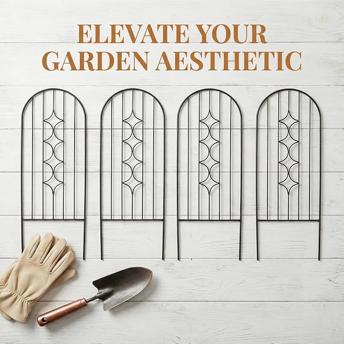 4 Pack Arched Metal Garden Trellis for Climbing Plants 45" H x 15.9" W, Rustproof Iron Trellis with Decorative Scrollwork, Perfect for Roses, Vines, and Flower Beds