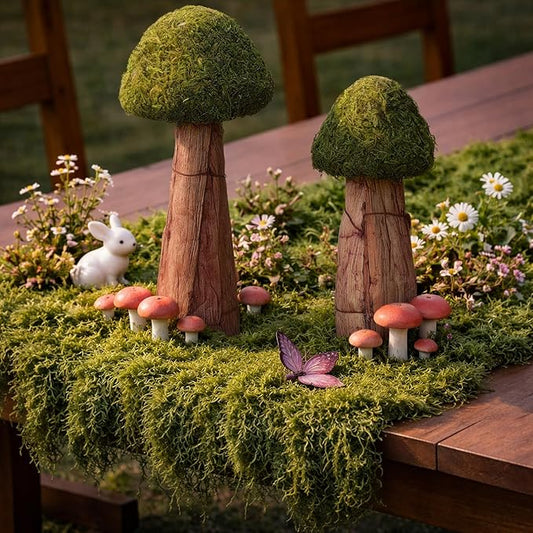 Novabright 2 Pcs Artificial Moss Mushroom Decoration Set 6" and 7.8" Fake Moss Mushroom Green Enchanted Forest Decorative Centerpieces Statues Figurines for Garden Landscape DIY Craft Outdoor