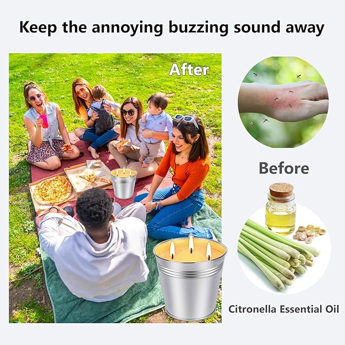 Citronella Scented Candles Outdoor Indoor, 2Pack 34oz Large 3-Wick Soy Wax Candles, 180 Hour Long Lasting Summer Candles for Patio Camping Backyard