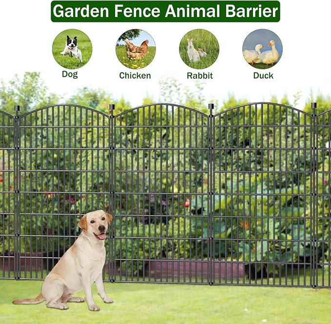 No Dig Decorative Garden Fence 5 Panels, 48 in (H) x 13 ft (L), Dog Fence Outdoor for Yard，Rustproof Metal Animal Barrier Ground Stakes Fencing for Garden, Patio, Flower Bed