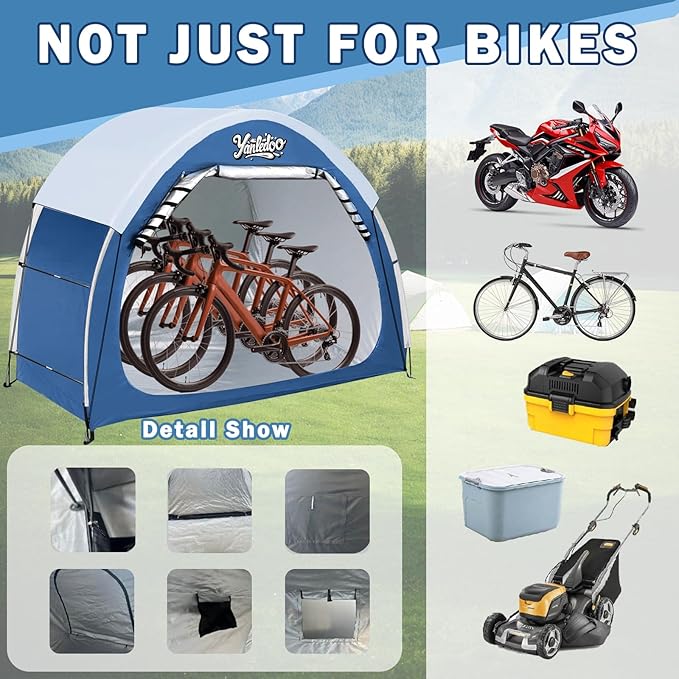 Bike Tent with Protective Cover & Water Strap – Heavy-Duty 210D Oxford Fabric Bicycle Shelter – Waterproof Outdoor Storage Tent for 2-3 Bikes, Portable & Windproof (Royal Blue)