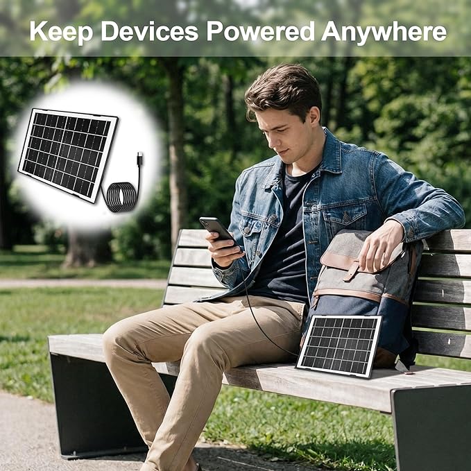 Eco-friendly 8W 5V Monocrystalline Solar Panel, Type-C Interface, IP66 Waterproof, 6.5-foot Cable, High Conversion Rate, Compatible with Various Electronic Devices