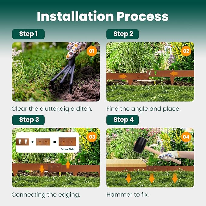 Corten Steel Edging 5" H x 40" L, 10 Packs Corten Steel Landscape Edging Hammer in Steel Landscape Edging Metal Garden Edging Landscaping for Plants Yard Lawn Outdoor Flower by GZGNEEVL