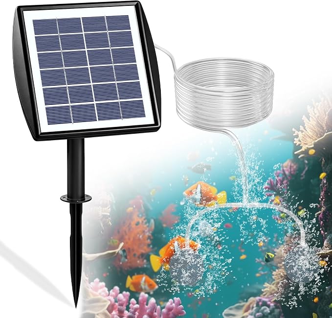 2W Solar Pond Aerator, Solar Air Pump with 2 Air Stones, Dual Working Modes, Solar Aerator for Pond, Fish Tank, Aquarium, Outdoor Fishing