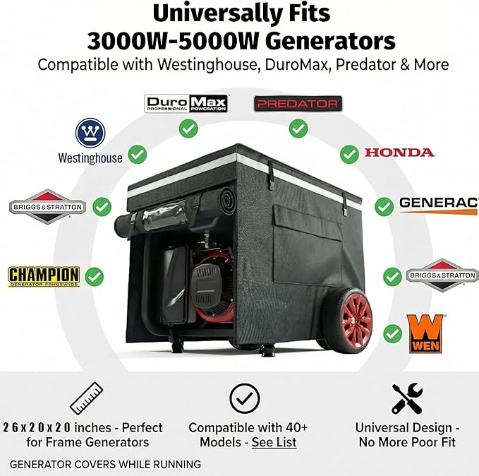 Outdoor Generator Cover While Running – Heavy Duty Waterproof Generator Tent for Portable Use, 900D+210 Double Layer Production, Universal Fit for 3000W-5000W Frame Generators, 26"x20"x20" – Black