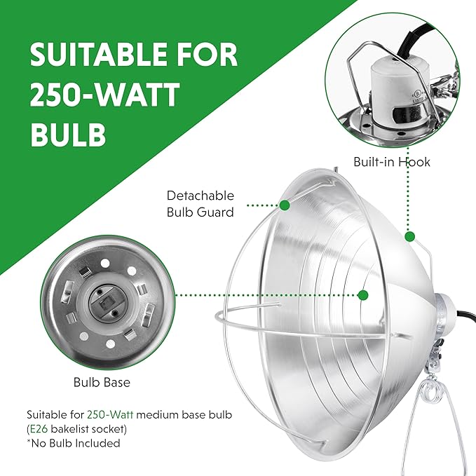 Simple Deluxe Adjustable Clamp Lamp Light Socket with 10.5 Inch Aluminum Reflector & Bulb Guard, Suit for Max 250 Watt Lamp with 18/2-Gauge 6 Feet Cord, 2-Pack