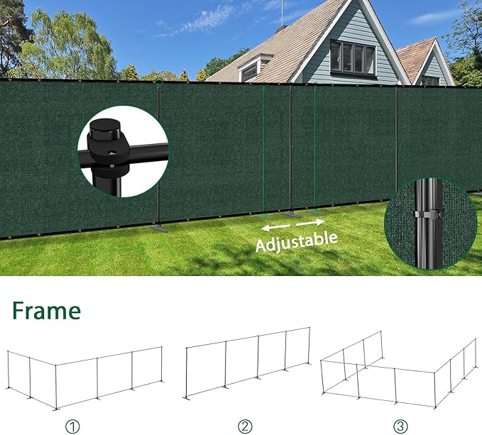 5'Hx22'W Outdoor Freestanding Privacy Screen Fence Panels with Iron Poles, Mesh Shade Net Cover Temporary Fencing for Patio Backyard Garden Deck, Green