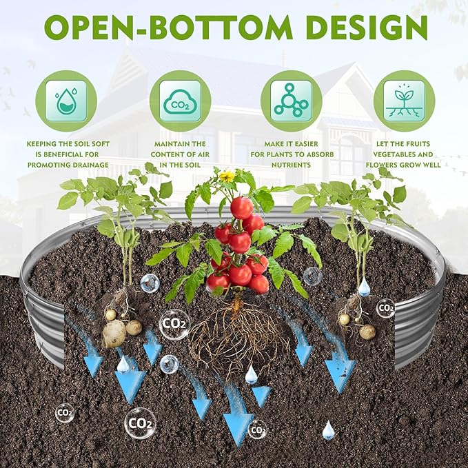 YSEJOMP 5X2.7X1 FT Oval Galvanized Metal Garden Raised Bed/Plant Box for Planting,32 Inches Diameter Iron Fire Pit Ring,Small Animal Fence-3 in 1 Modular Design in Black (Silver, 60X32X11.5 Inches)