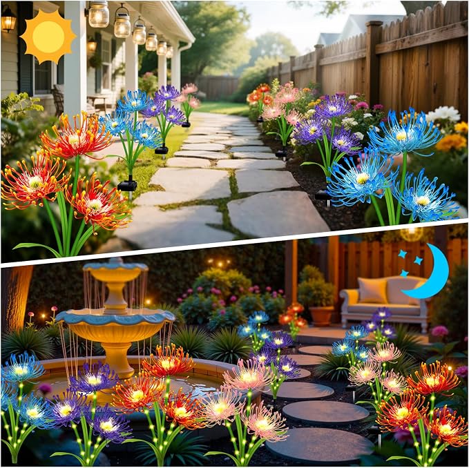 Solar Garden Flower Lights Outdoor,4 Pack 4 Colors Spider Lily Waterproof with Glowing Stems,Elegant Yard & Patio Decor,Ideal Mother's Day & Gardening Ornament or Gifts for Women,Mothers &Grandma