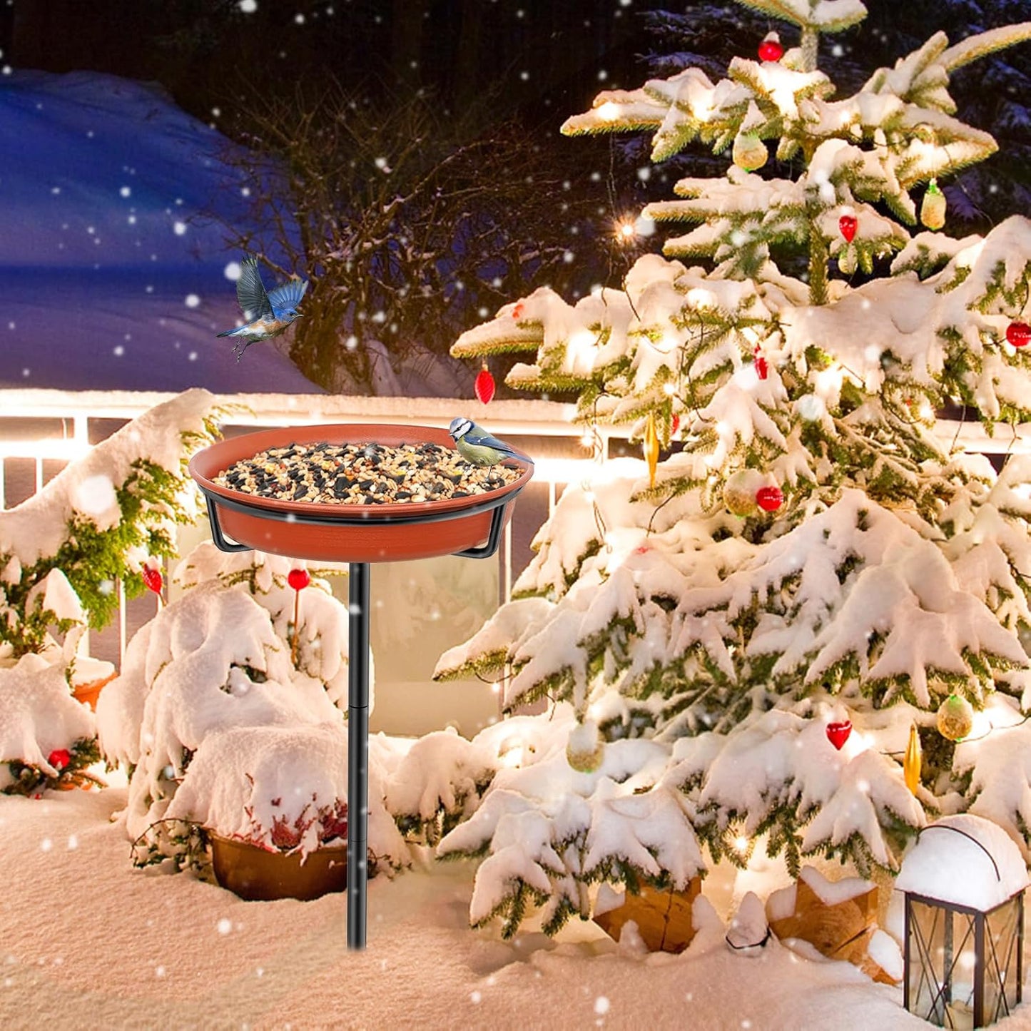 Bird Baths for Outdoors, Detachable Birdbaths for The Garden Clearance, Freestanding Bird Baths for Outdoors Heavy Duty, Bird Bath Bowl Spa & Birdfeeder with Metal Stake Stand (Brown)