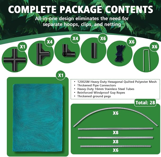 8.2'x4'x4' Crop Cage, Portable Tunnel Plant Netting Cover Tomato Netting, 4 Roll-Up Zipper Door Garden Cage, Bug Netting Cover for Vegetables & Fruits, Durable Raised Garden Bed Covers