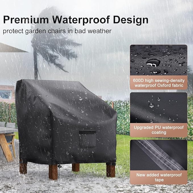 Patio Chair Covers Waterproof, Mrrihand Lounge Deep Seat Cover, Heavy Duty Outdoor Lawn Patio Furniture Covers (37" W x 40" D x 30" H - 2 Pack)