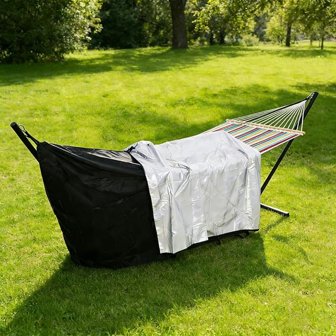 Lazy Daze Hammocks 420D Oxford Waterproof Hammock and Stand Cover, All-Weather Outdoor Protector with Securing Buckles Straps & Elastic Rope, UV and Dust Resistant, Fits 13-15FT Stands, Black