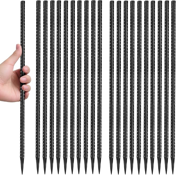 Homwin 16 inches Rebar Stakes 24-Pack Straight Metal Stakes Heavy Duty 5/16" Diameter Ground Stake for Tent, Fence, Landscaping, Concrete Forming, Outdoor Decoration and Plant Support