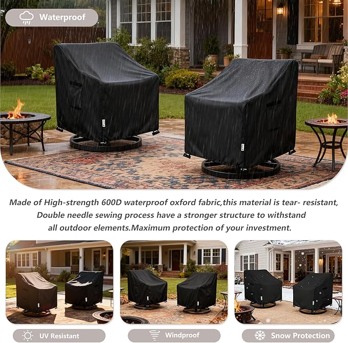 Patio Chair Covers Waterproof Patio Furniture Covers,30W x 34D x 38 H Inches Outdoor Swivel Chair Cover 4 Pack -Black