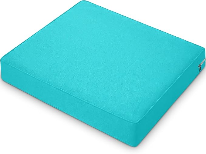 DoubleFill 1 Pcs Outdoor Ottoman Cushion 23"x19"x3" Waterproof Fade Resistant Outdoor Footstools Cushion Removable Patio Ottoman Cushions with Adjustable Fixing Strap for Stool (Lake Blue)