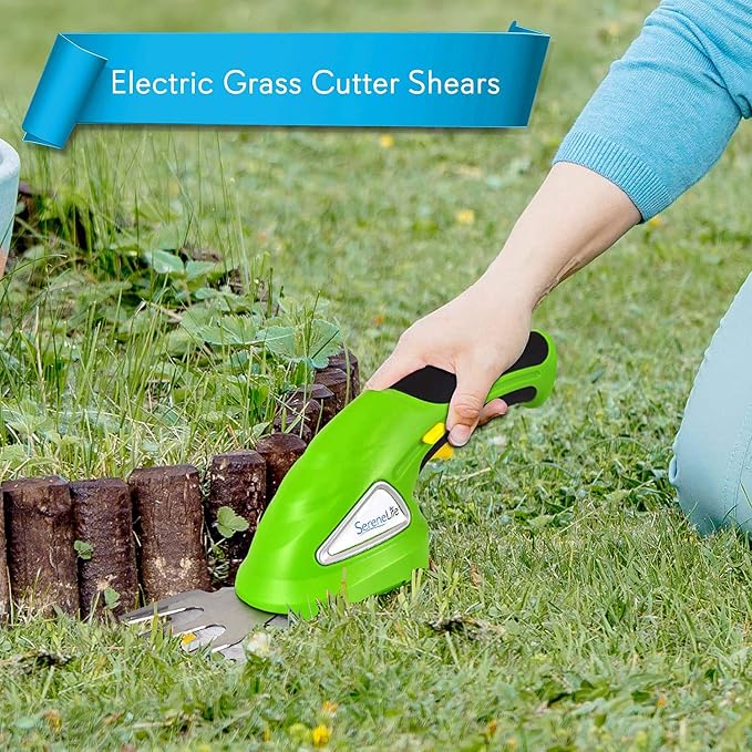 SereneLife Cordless Hedge Trimmer Handheld Grass Cutter Shears Electric Shrub Trimmer with 3.6V Rechargeable Battery, 2-in-1 System Lightweight and Portable Ideal for Lawns and Gardens