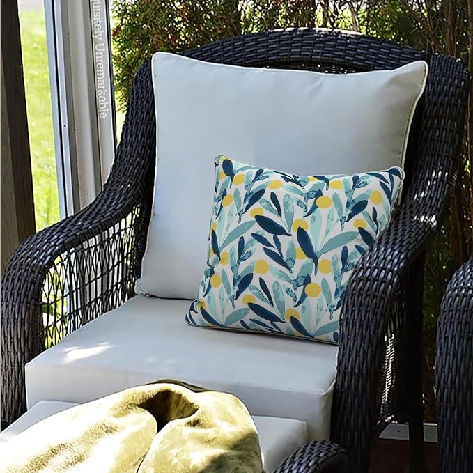 LVTXIII Outdoor Throw Pillows 16x16 Inch Patio Waterproof Square Pillows with Piping Fade Resistant Accent Pillow for Spring Summer Garden Decoration, Set of 2, Leaves Multi