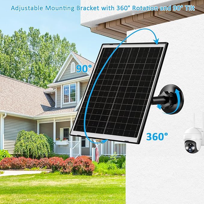 Zivif 10W USB-C Solar Charger with Glass Panel, USB Solar Panel for Security Cameras, with DC 5.5x2.1mm & Micro USB Port, IP66 Waterproof with Adjustable Mount & 7.2FT Cable, 2 Pack